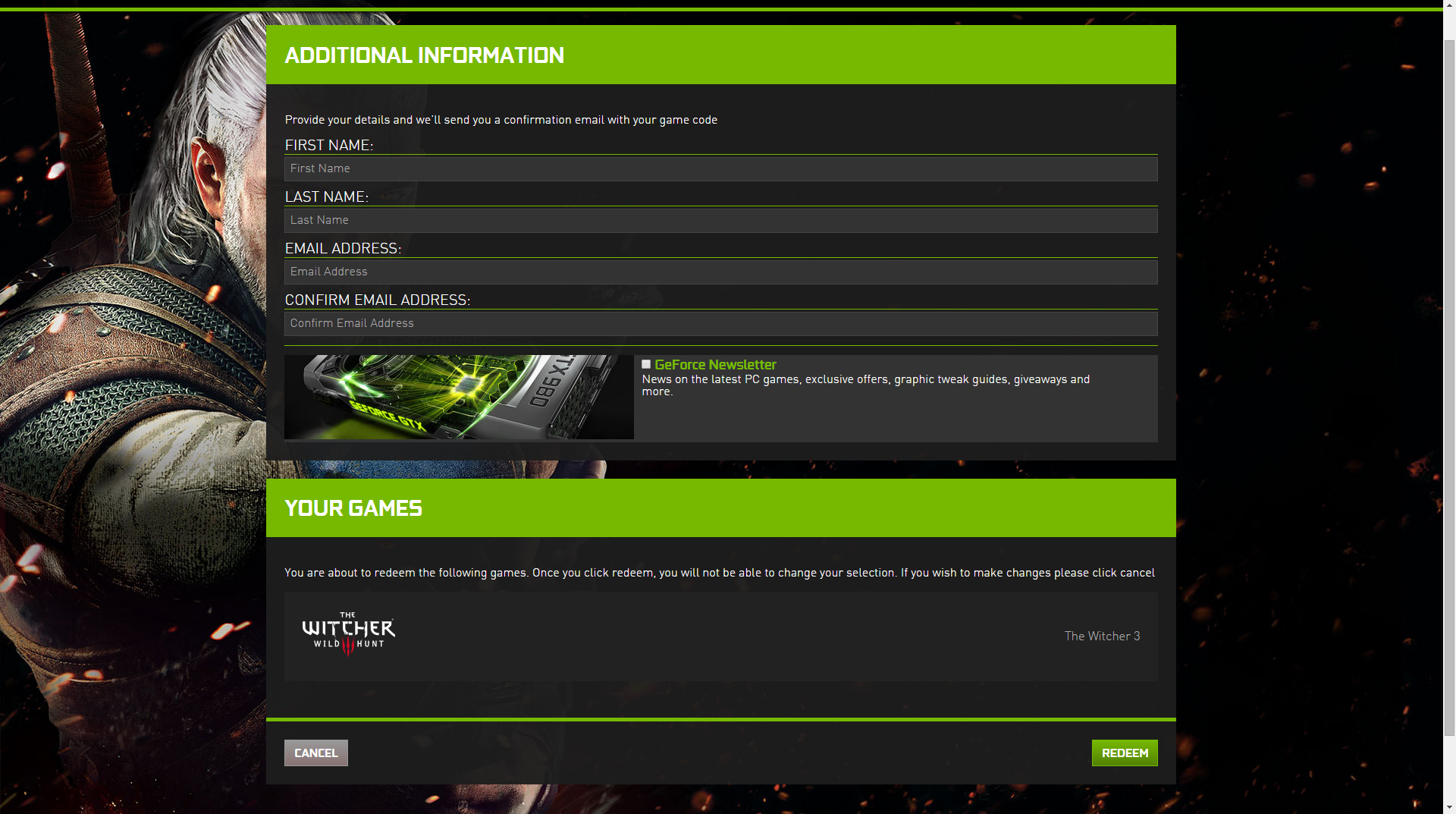 How To Redeem Your Witcher 3 Wild Hunt Game Code GeForce