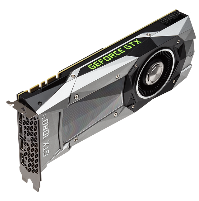 NVIDIA GeForce GTX 1080 Ti: Angled photo of the GTX 1080 Ti, showing the cooler and new high-airflow design