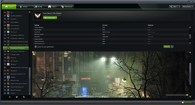 Tom Clancy's The Division GeForce Experience Support