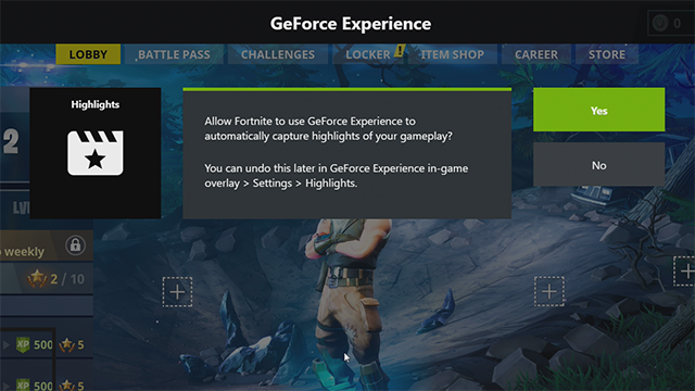Step 1: enable GeForce Experience's in-game integration in Fortnite Battle Royale
