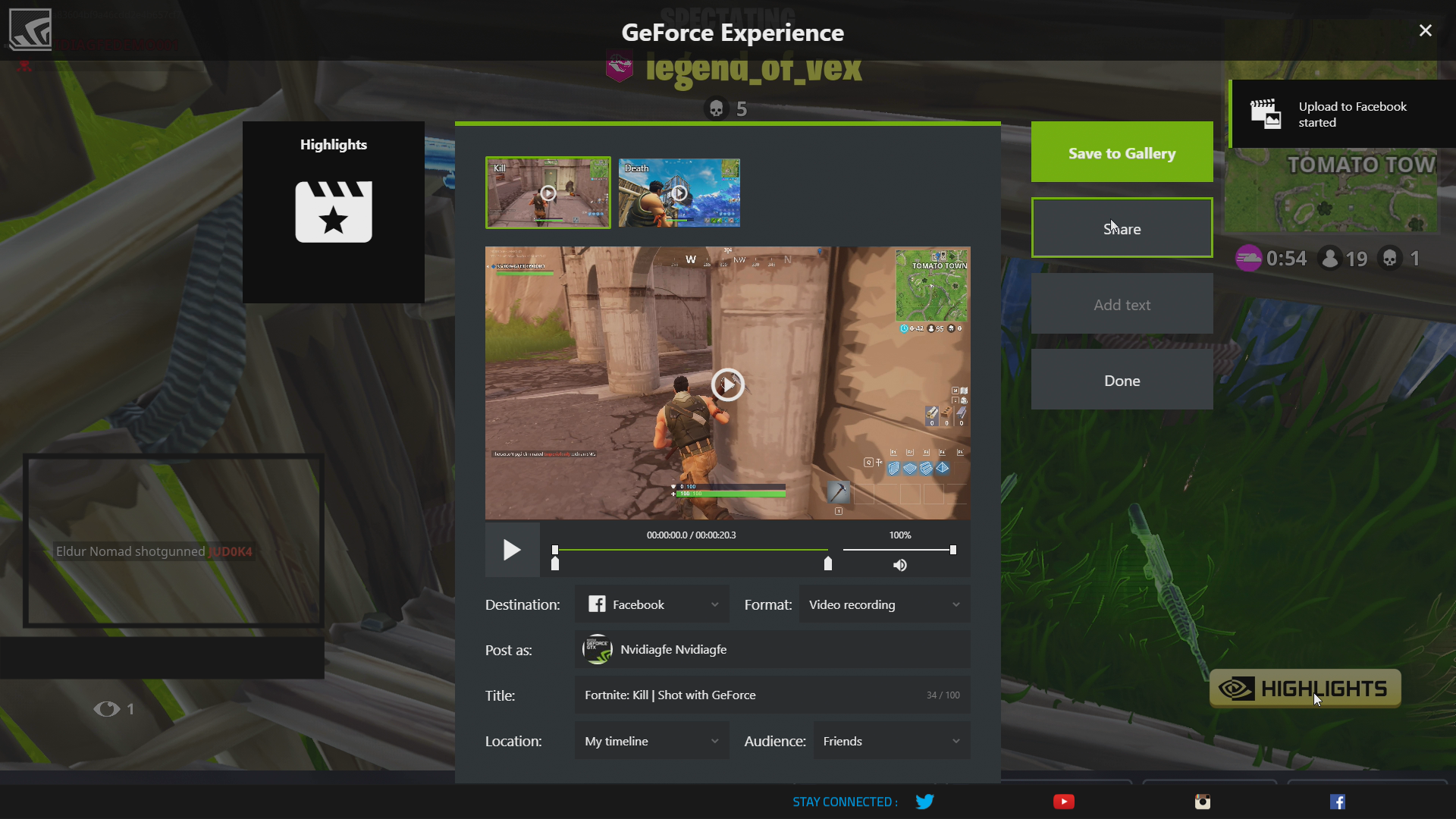 fortnite battle royale with geforce experience s nvidia highlights review edit and share after highlights - fortnite kein ton