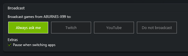 why cant i broadcast to stream from nvidia geforce