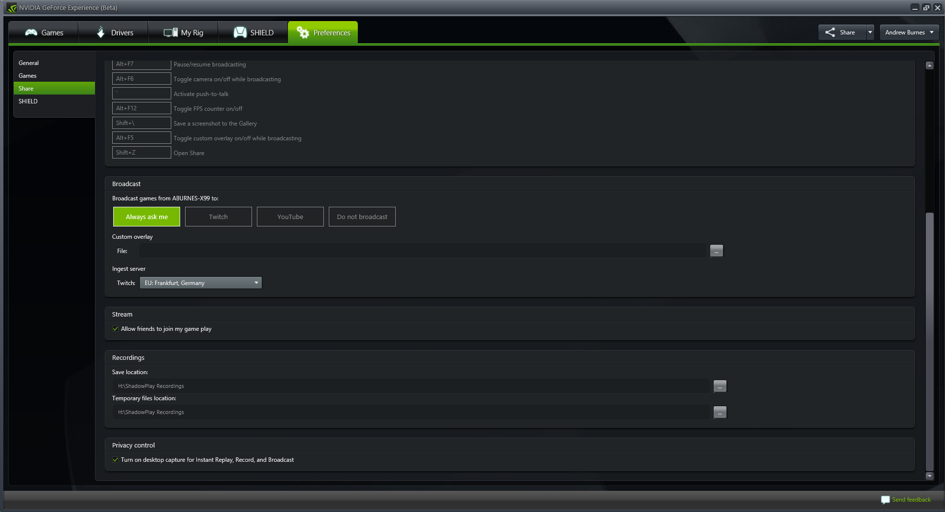 record screen with geforce experience