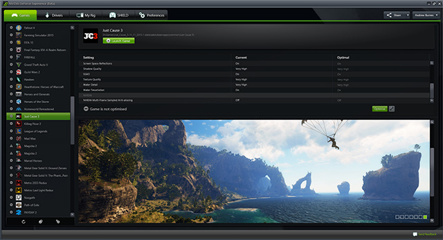 Just Cause 3 GeForce Experience Support