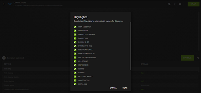 ShadowPlay Highlights in LawBreakers: Select which Highlights are recorded and saved