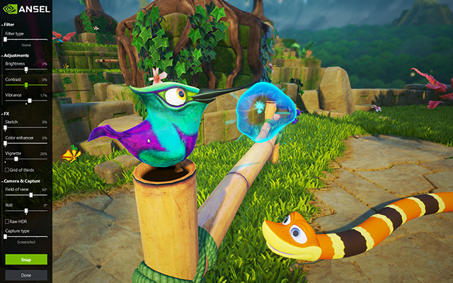 NVIDIA Photo Mode: Snake Pass User Interface