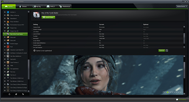 Rise of the Tomb Raider GeForce Experience Support