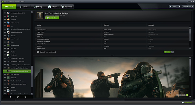 Tom Clancy's Rainbow Six Siege GeForce Experience Support