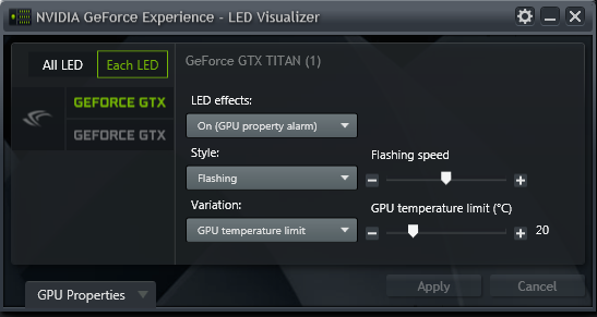 GeForce Experience 的 NVIDIA GeForce GTX LED 顯示模組 - GPU 警報