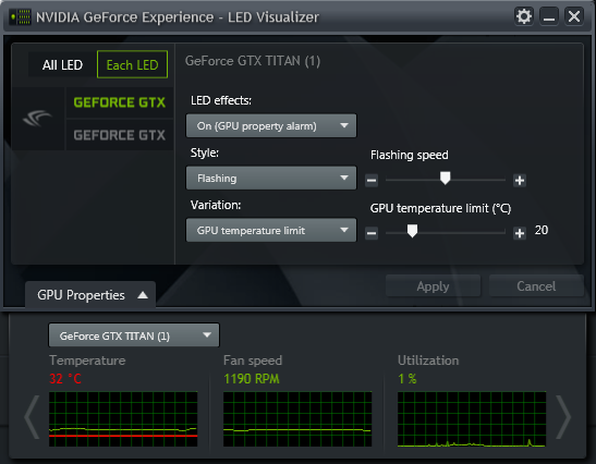 GeForce Experience NVIDIA GeForce GTX LED Visualizer - GPU Alarm