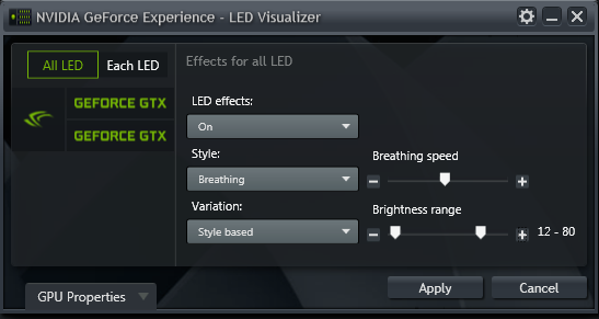 GeForce Experience NVIDIA GeForce GTX LED Visualizer - All LEDs Mode