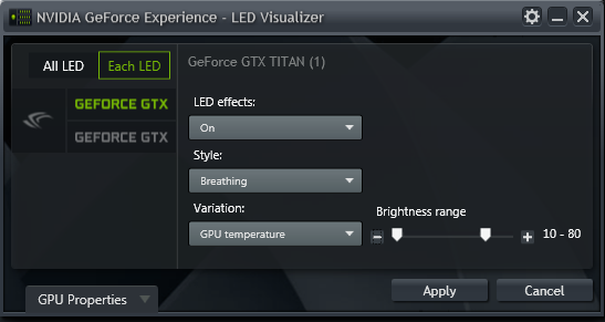 GeForce Experience NVIDIA GeForce GTX LED Visualizer - Each LED Mode