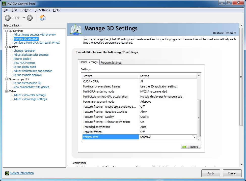 nvidia control panel settings won work vsync